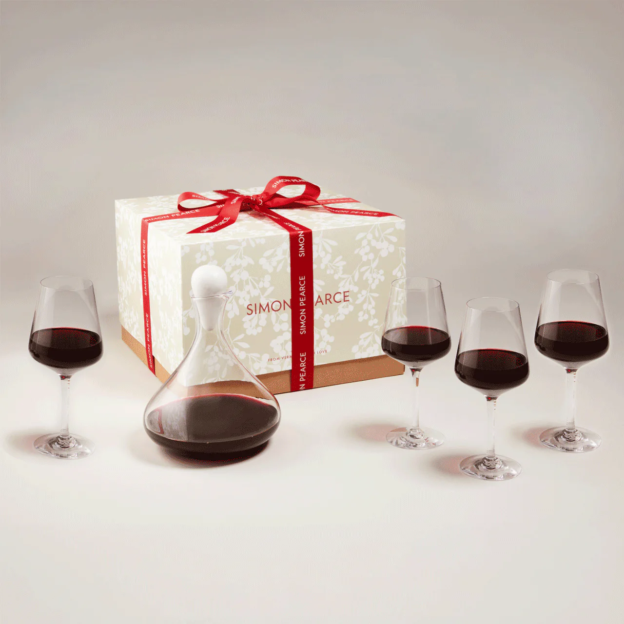 Simon Pearce Vitner Red Wine Glasses and Marble Stopper Decanter Set