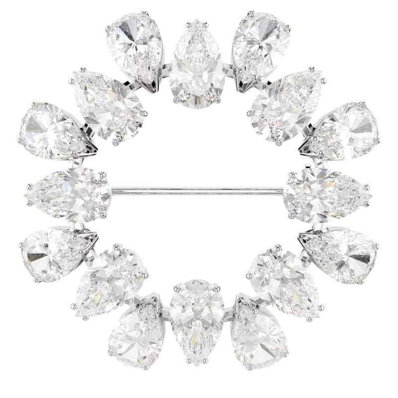 Swarovski Matrix Pear Cut Brooch, White and Rhodium Plated