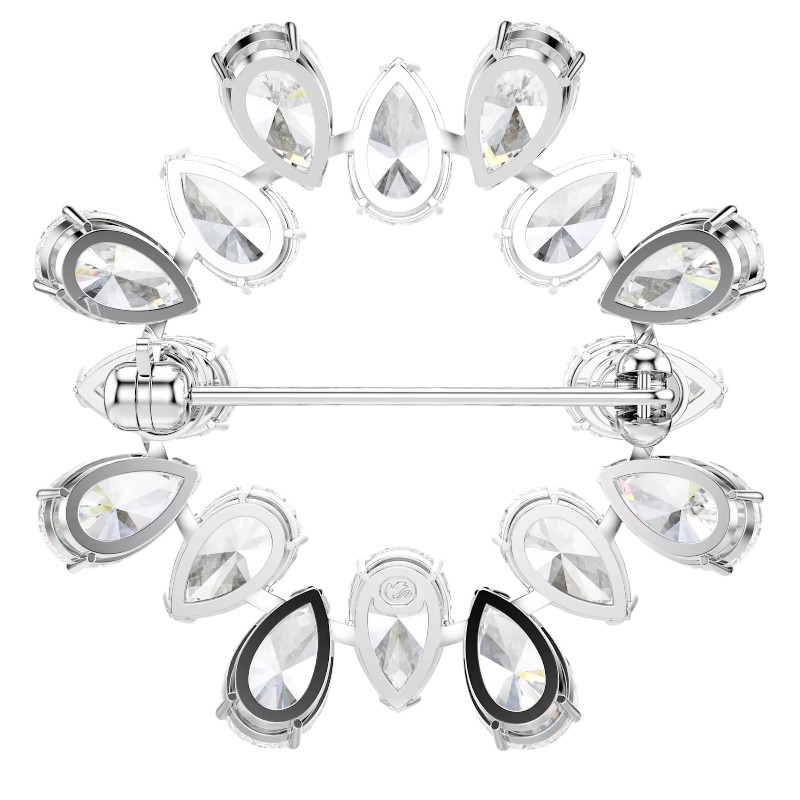 Swarovski Matrix Pear Cut Brooch, White and Rhodium Plated