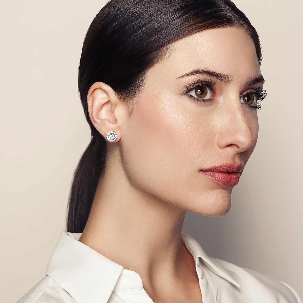 Halo Diamond Stud Earrings in White Gold, 1.75 cttw