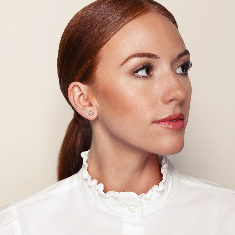 Platinum Princess Diamond Stud Earrings, 0.75cttw