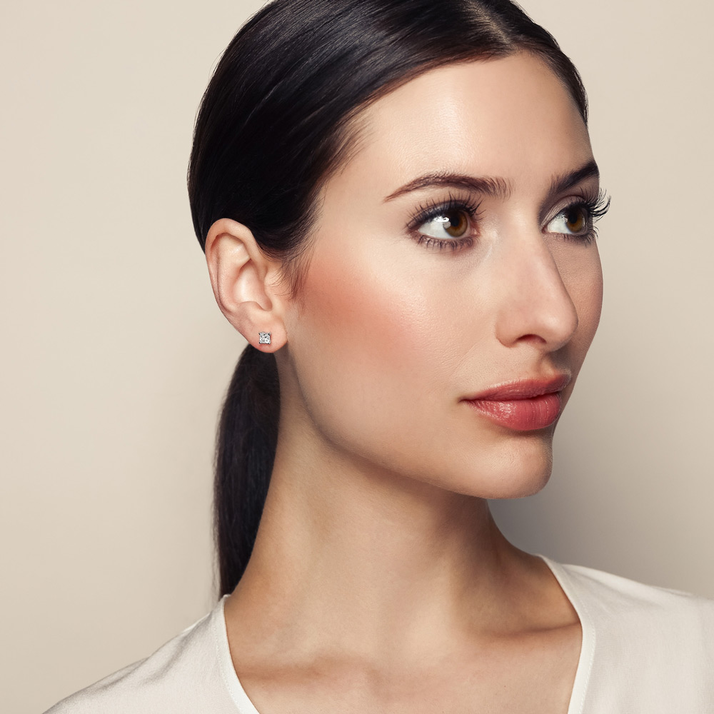 Platinum Princess Diamond Stud Earrings, 1.00cttw