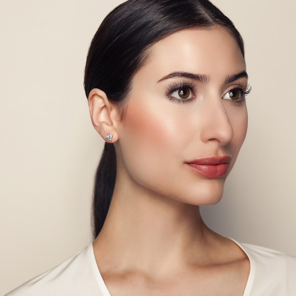 Platinum Princess Diamond Stud Earrings, 2.00cttw