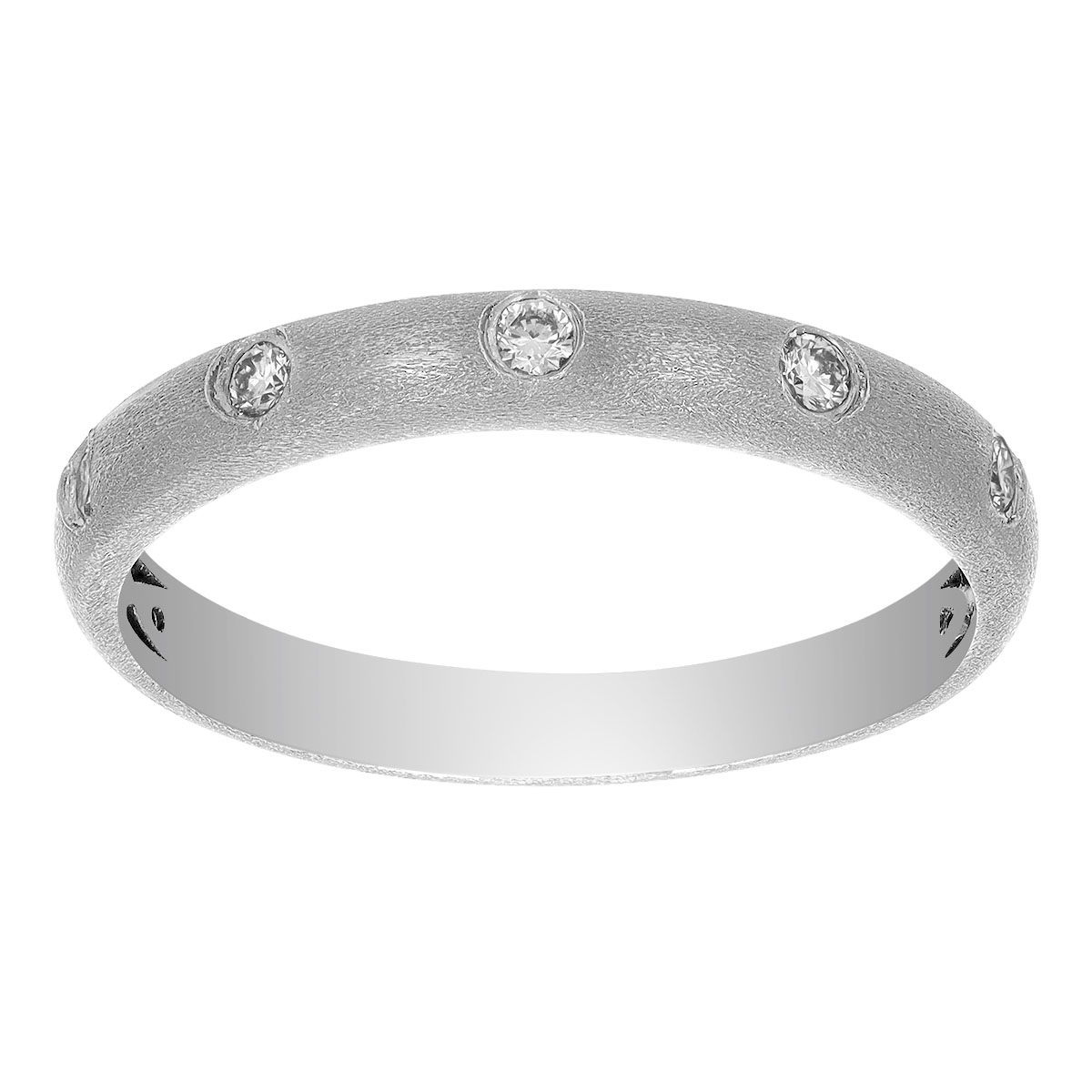 Flush Set Diamond 5 Stone Rounded Band Ring in White Gold
