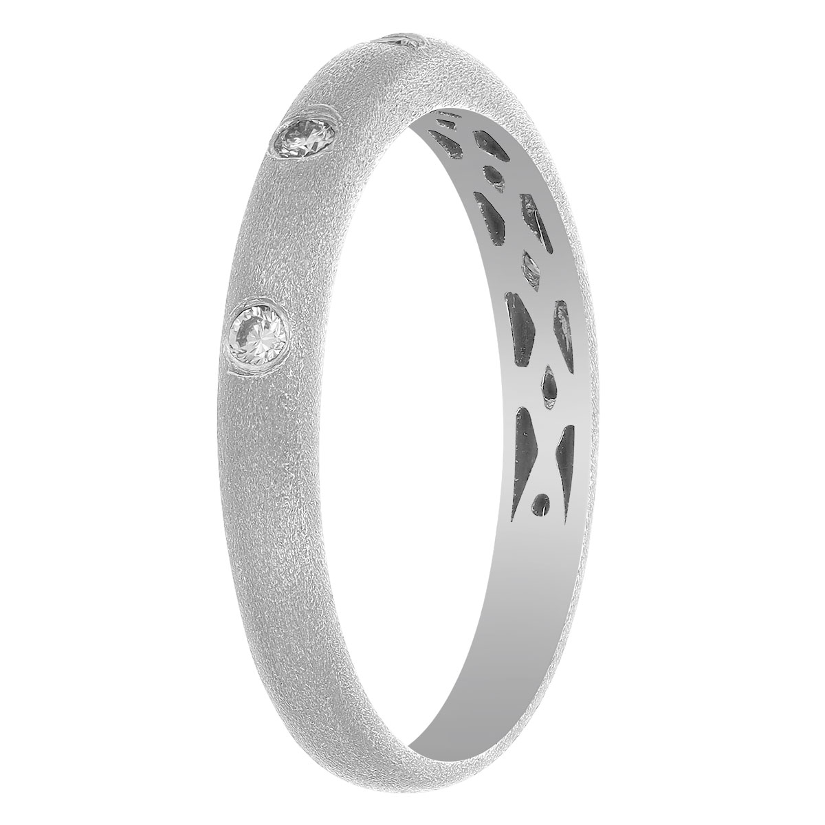 Flush Set Diamond 5 Stone Rounded Band Ring in White Gold