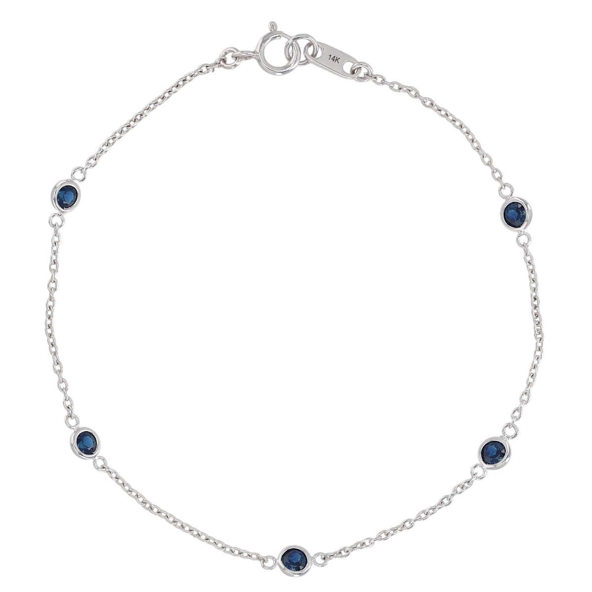 Round Sapphire 5 Station Bezel Set Bracelet in White Gold, .68 cttw, 7