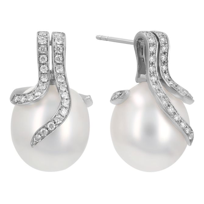 TARA Pearls White South Sea Cultured Pearl & Diamond Swirl Drop Earrings in White Gold