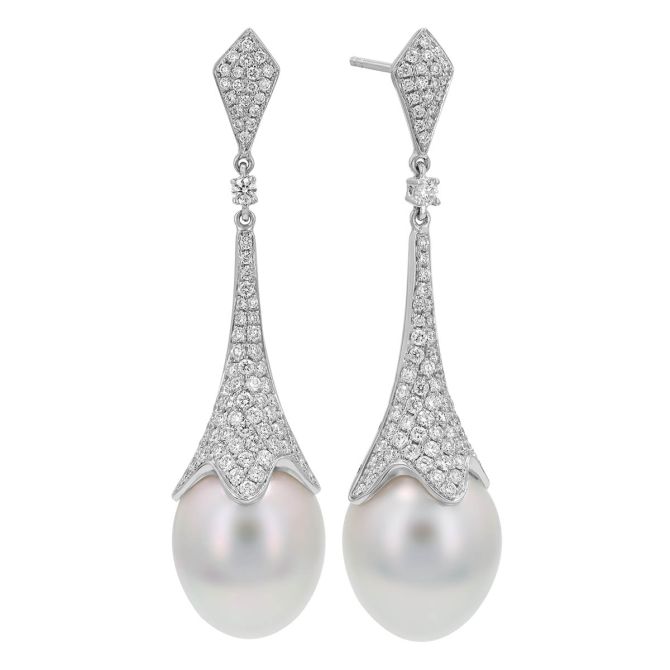 TARA Pearls White South Sea Cultured Pearl & Diamond Dangle Earrings in White Gold