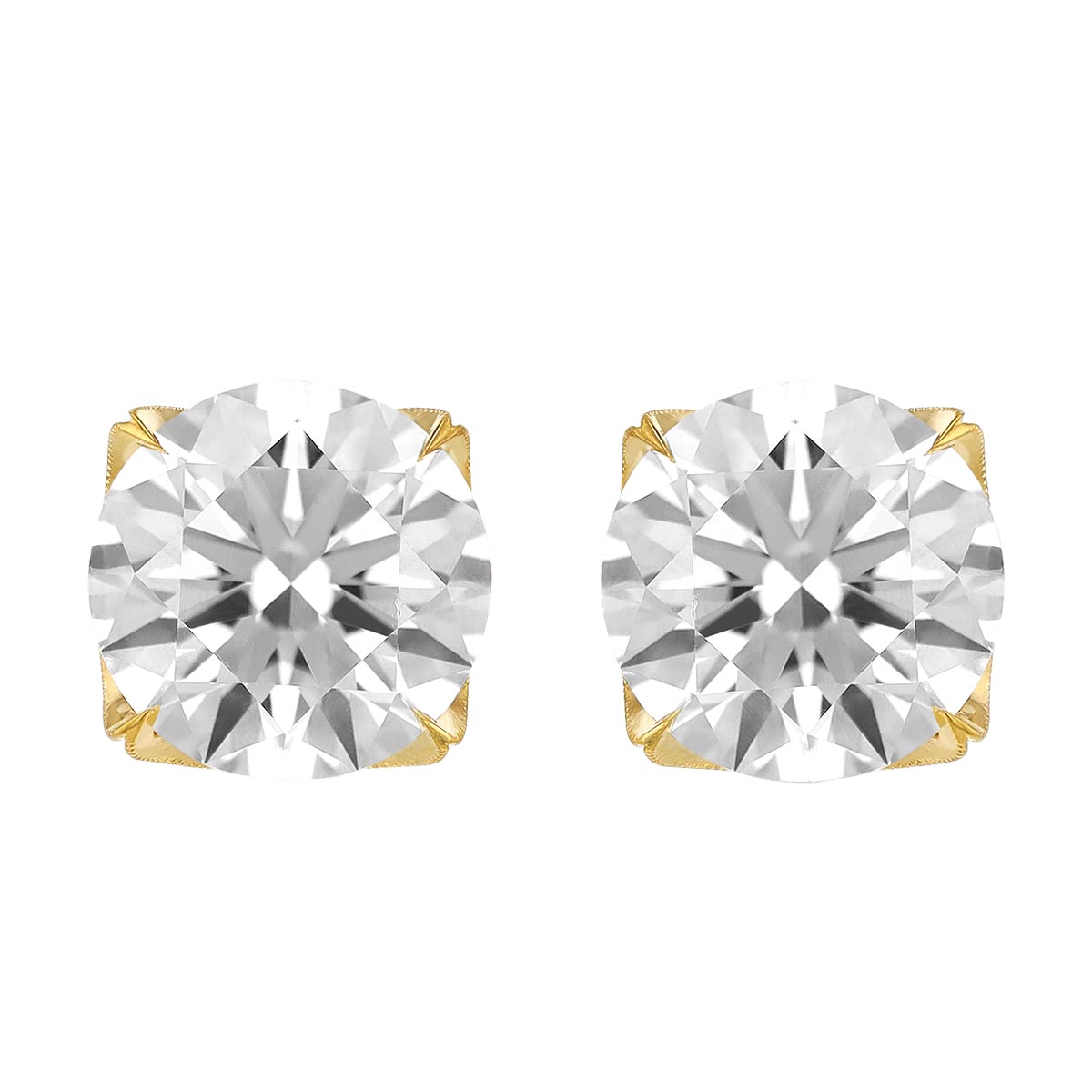 Erika Winters Ani Lab Grown Round Diamond Stud Earrings in Yellow Gold, 2.4 cttw