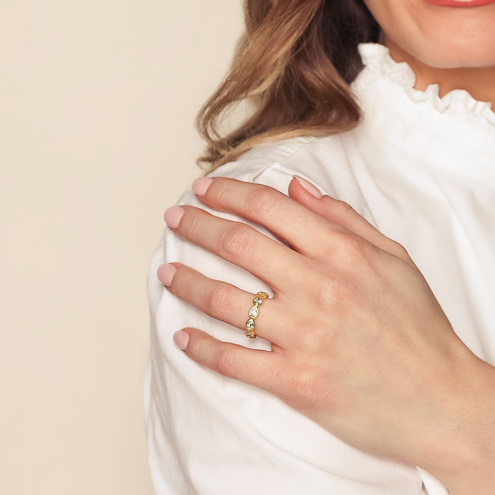 Rahaminov Bezel Set Pear Shape Diamond East-West Eternity Wedding Band in Yellow Gold