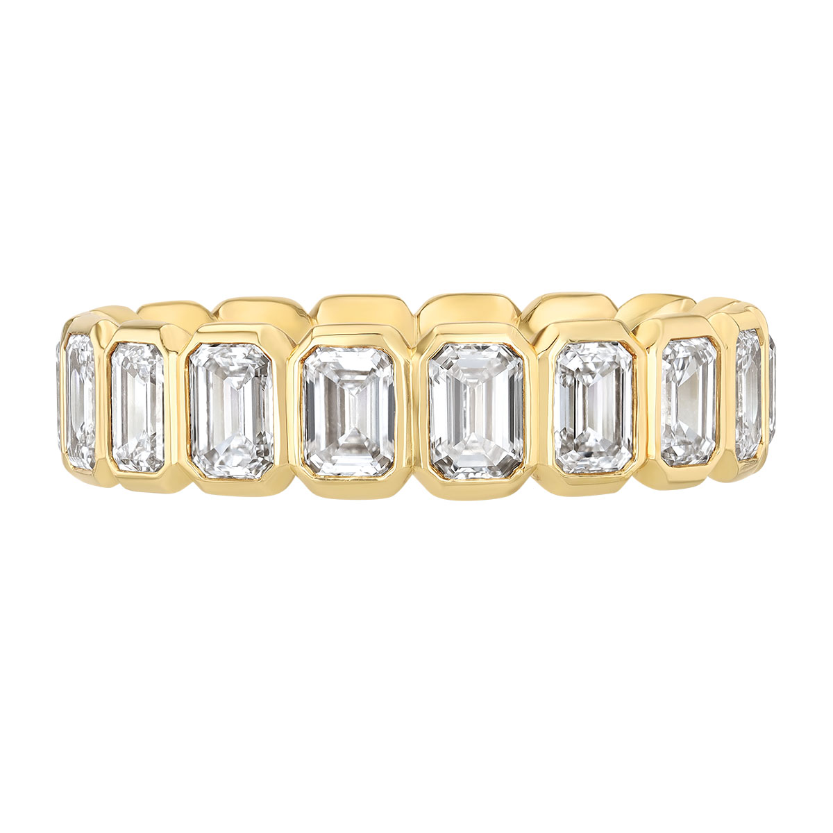 Rahaminov Bezel Set Emerald Cut Diamond Eternity Wedding Band in Yellow Gold