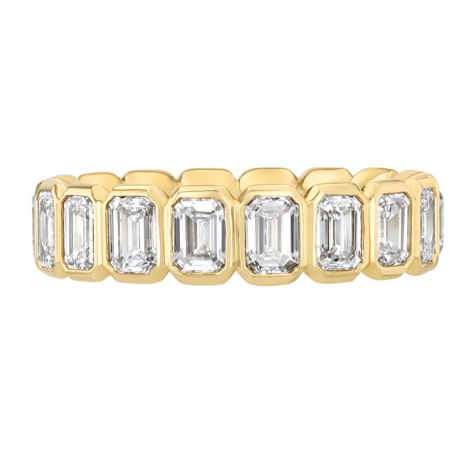 Rahaminov Bezel Set Emerald Cut Diamond Eternity Wedding Band in Yellow Gold