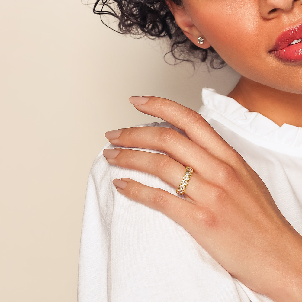 Rahaminov Bezel Set Oval Diamond Eternity Wedding Band in Yellow Gold