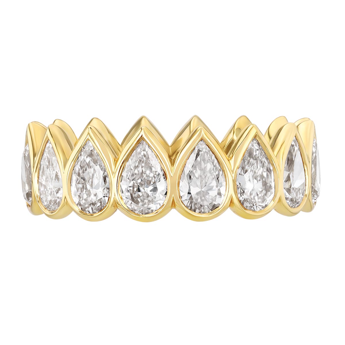 Rahaminov Bezel Set Pear Shape Diamond Eternity Wedding Band in Yellow Gold, 4.04 cttw
