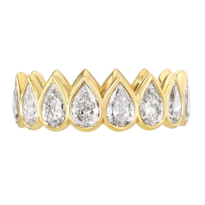 Rahaminov Bezel Set Pear Shape Diamond Eternity Wedding Band in Yellow Gold, 4.04 cttw