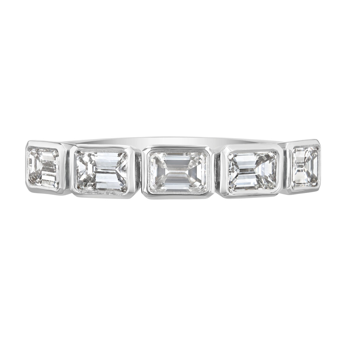 Emerald Cut Diamond 5 Stone Bezel Set Wedding Band in Platinum