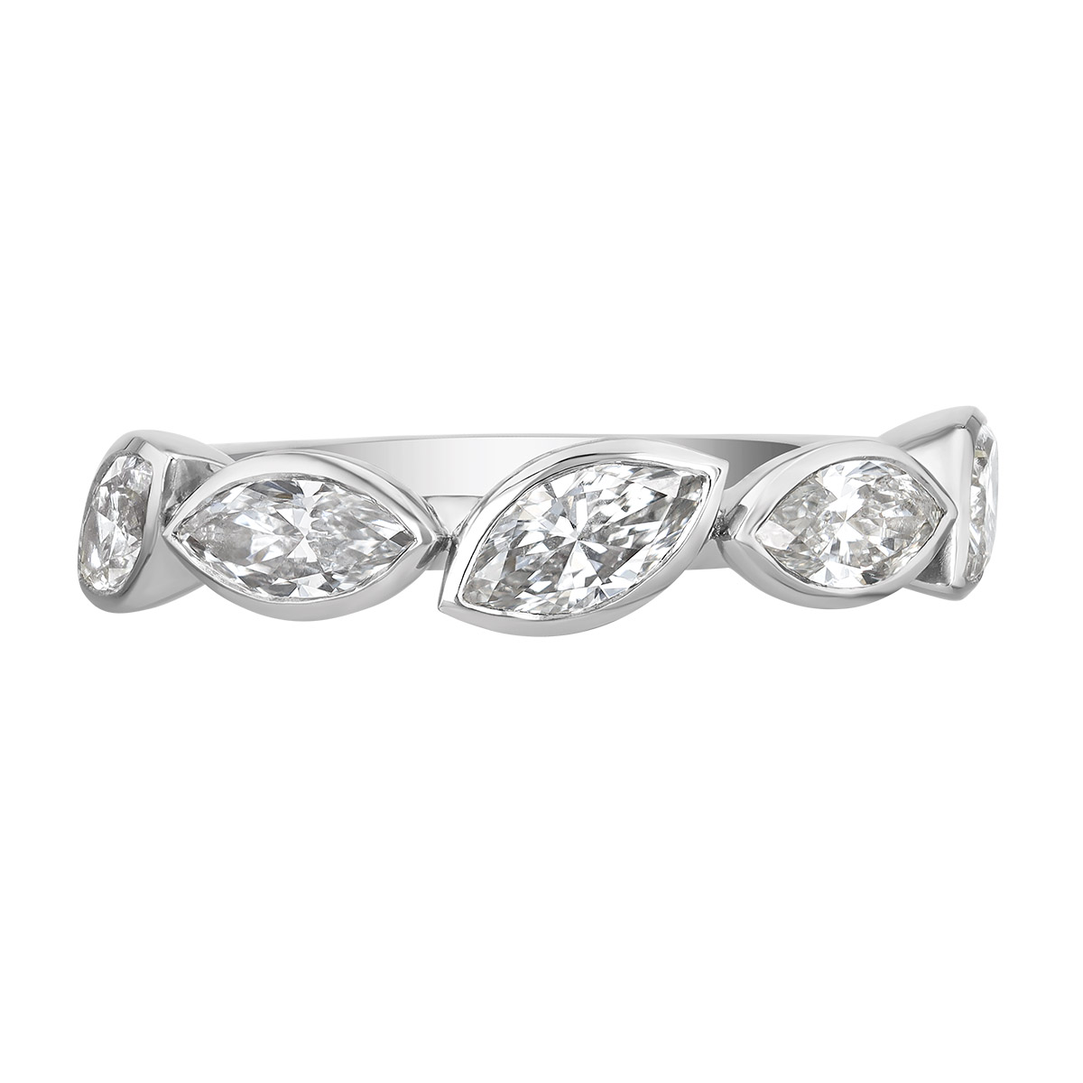 Marquise Diamond Angled Bezel Set Wedding Band in Platinum