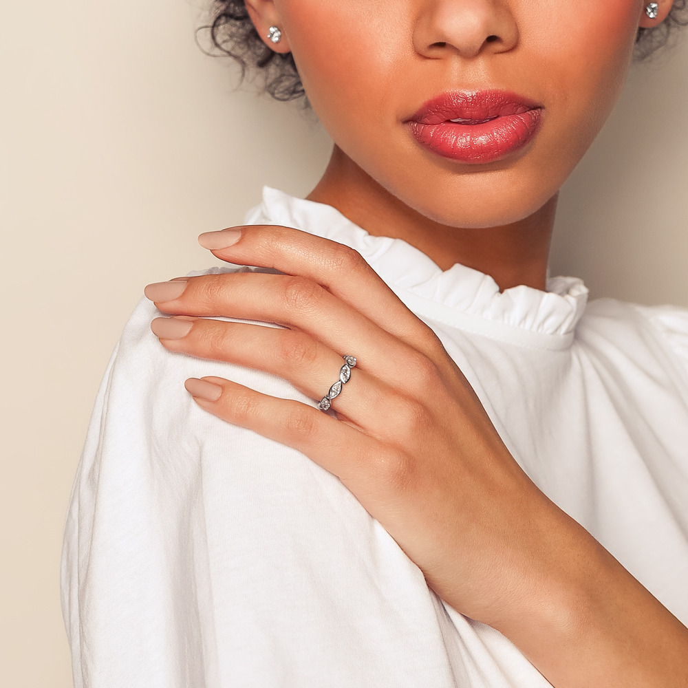 Marquise Diamond Angled Bezel Set Wedding Band in Platinum