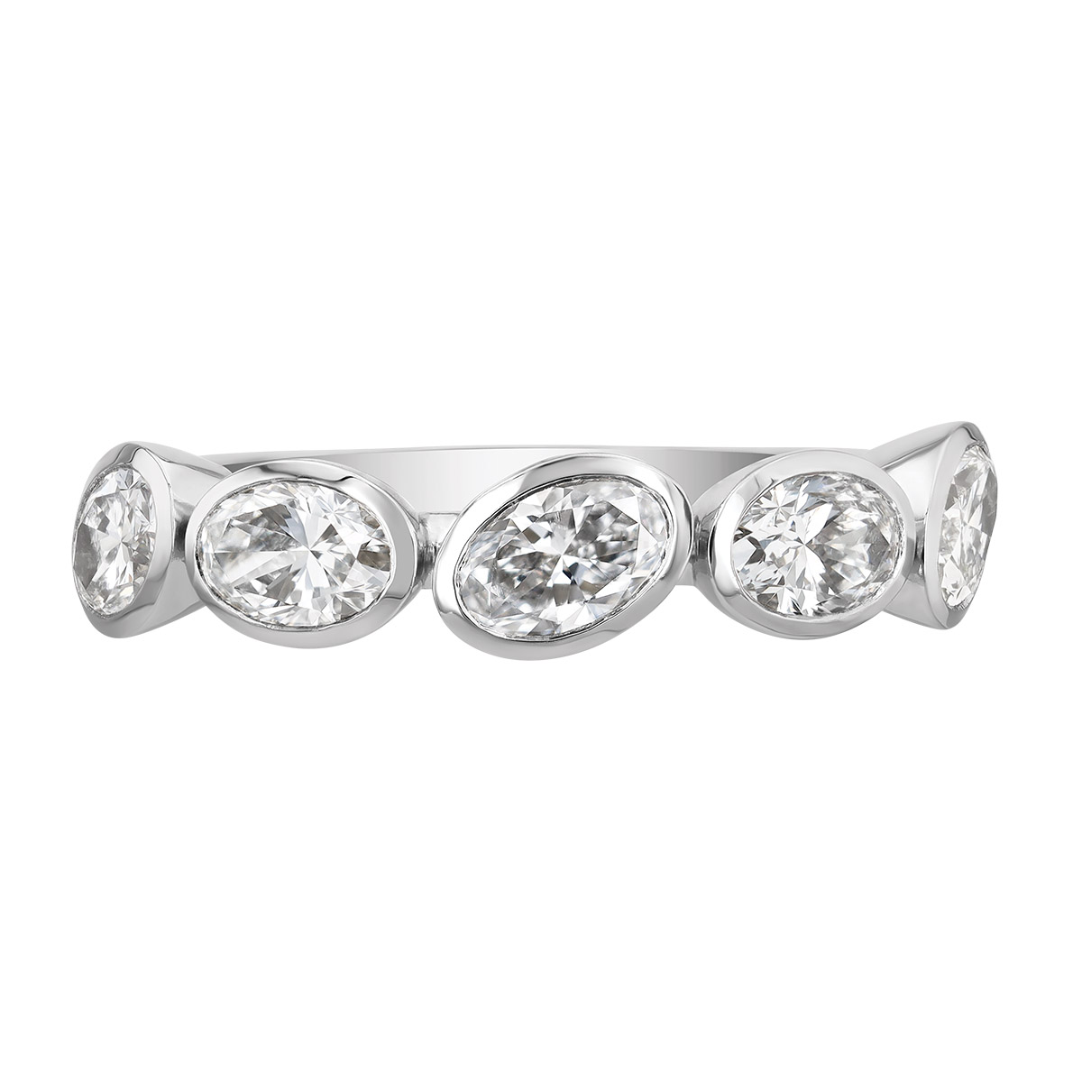 Bezel Set Oval Diamond 5 Stone Wedding Band in Platinum