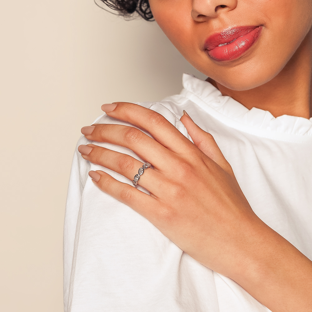 Bezel Set Oval Diamond 5 Stone Wedding Band in Platinum