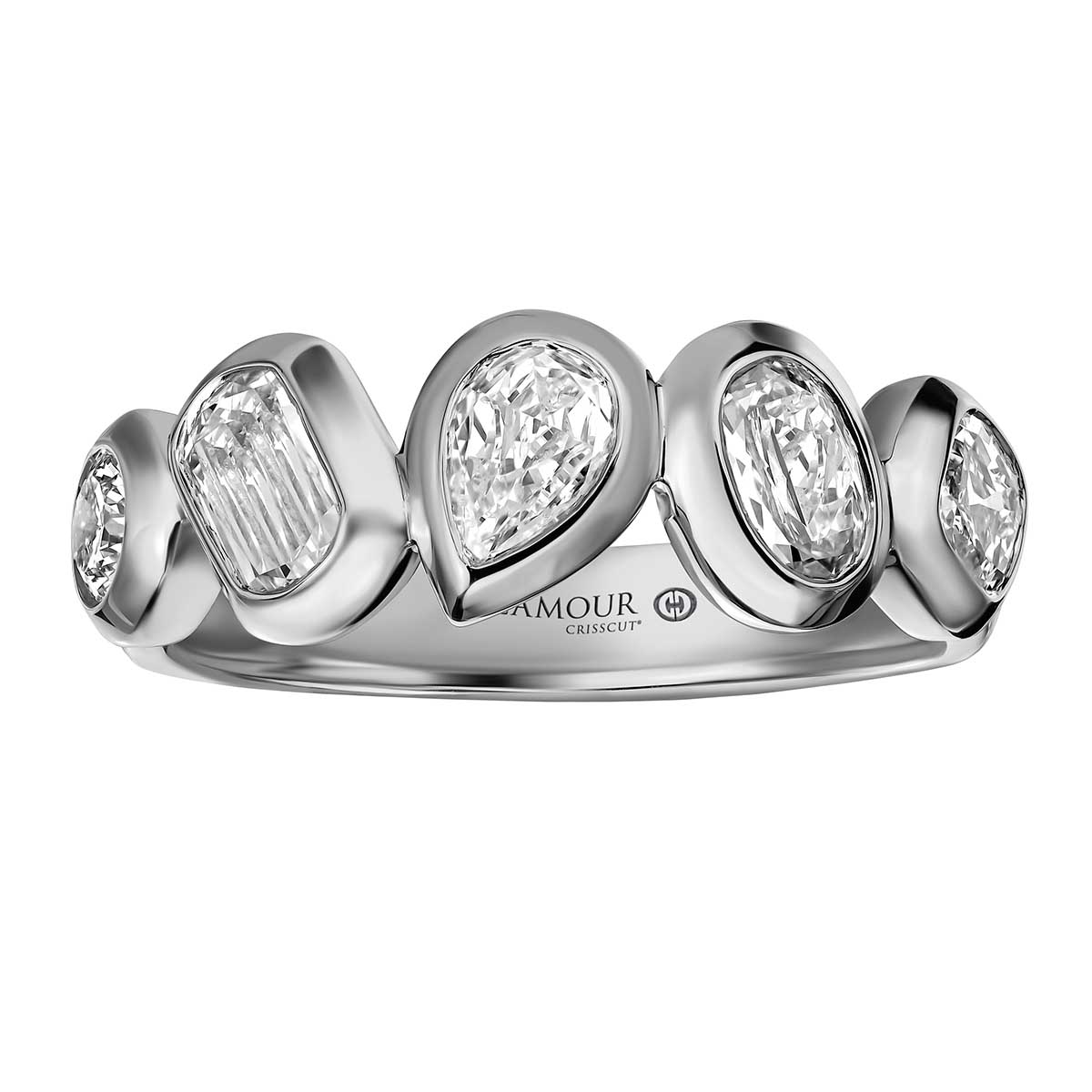 Christopher Designs Bezel Set Multi-Shape Diamond 5 Stone Wedding Band in White Gold