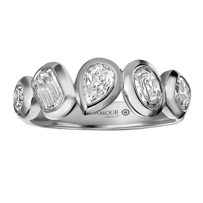 Christopher Designs Bezel Set Multi-Shape Diamond 5 Stone Wedding Band in White Gold