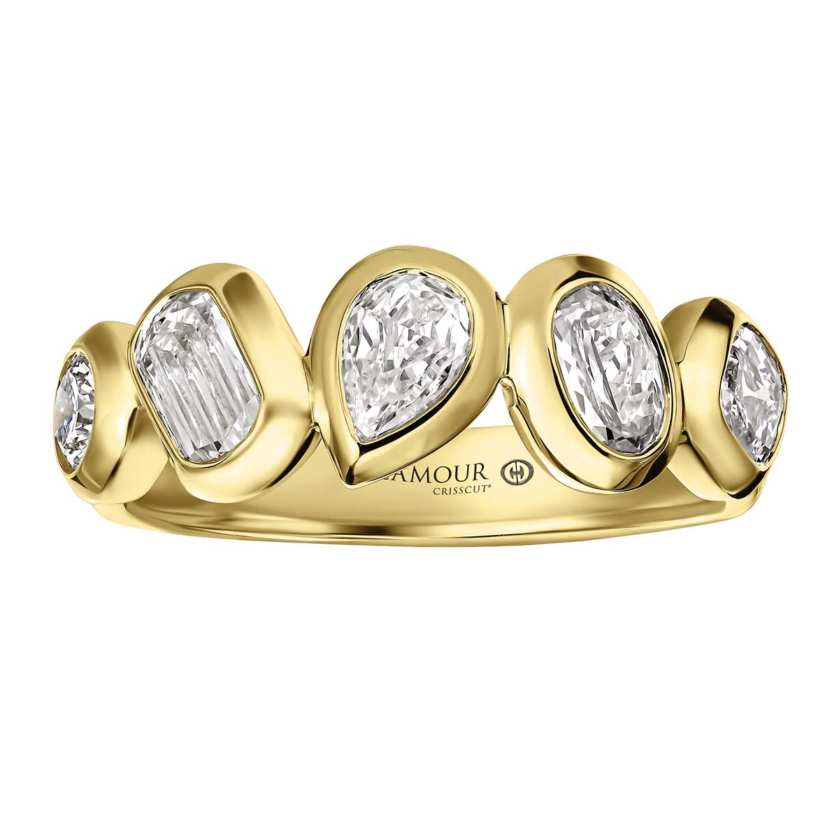 Christopher Designs Bezel Set Multi-Shape Diamond 5 Stone Wedding Band in Yellow Gold