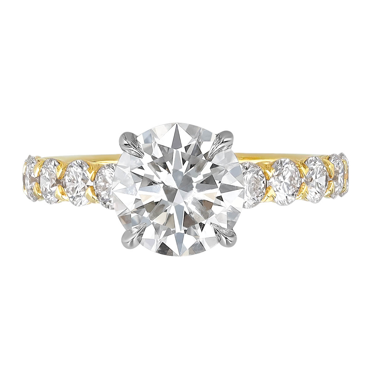 Kalahari Dream Round Diamond & Side Stone Engagement Ring in Yellow Gold, 2.98 cttw