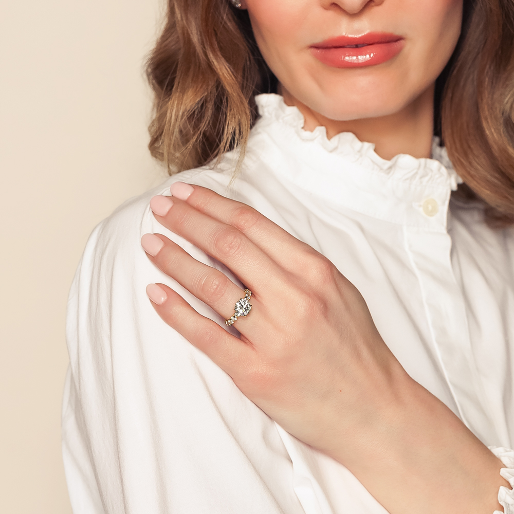 Kalahari Dream Round Diamond & Side Stone Engagement Ring in Yellow Gold, 2.98 cttw