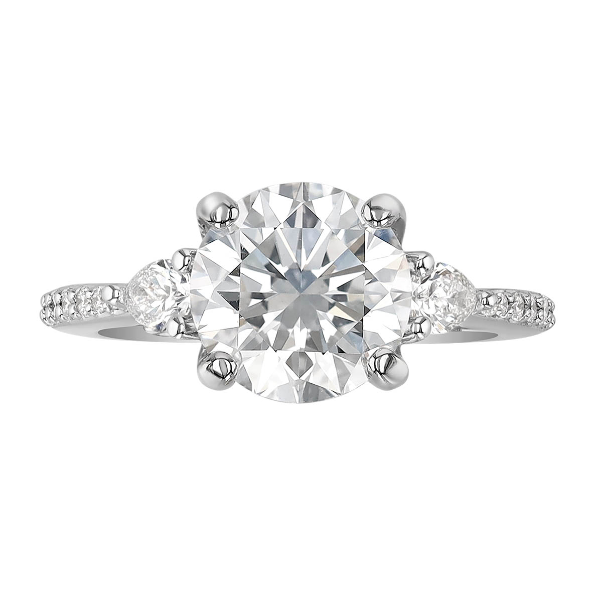 Round & Pear Shape Diamond Side Stone Engagement Ring in White Gold