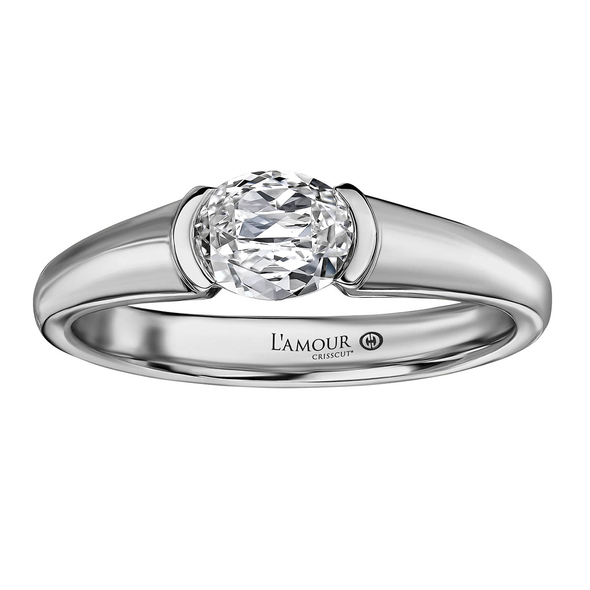 Christopher Designs Crisscut L'Amour Oval Diamond Split Bezel Engagement Ring in White Gold