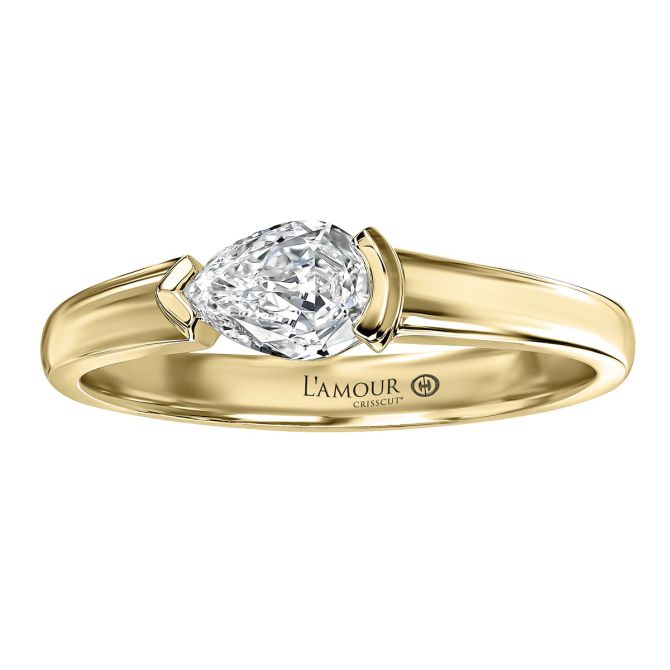 Christopher Designs Crisscut L'Amour Pear Shape Diamond Split Bezel Engagement Ring in Yellow Gold