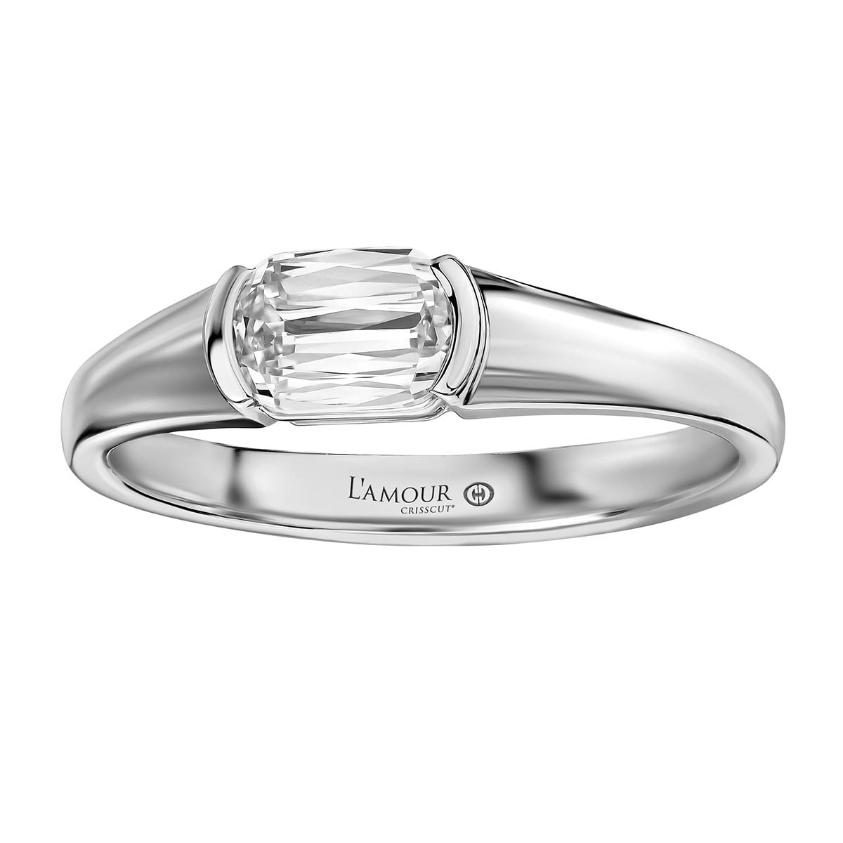 Christopher Designs Crisscut L'Amour Classic Diamond Split Bezel Engagement Ring in White Gold