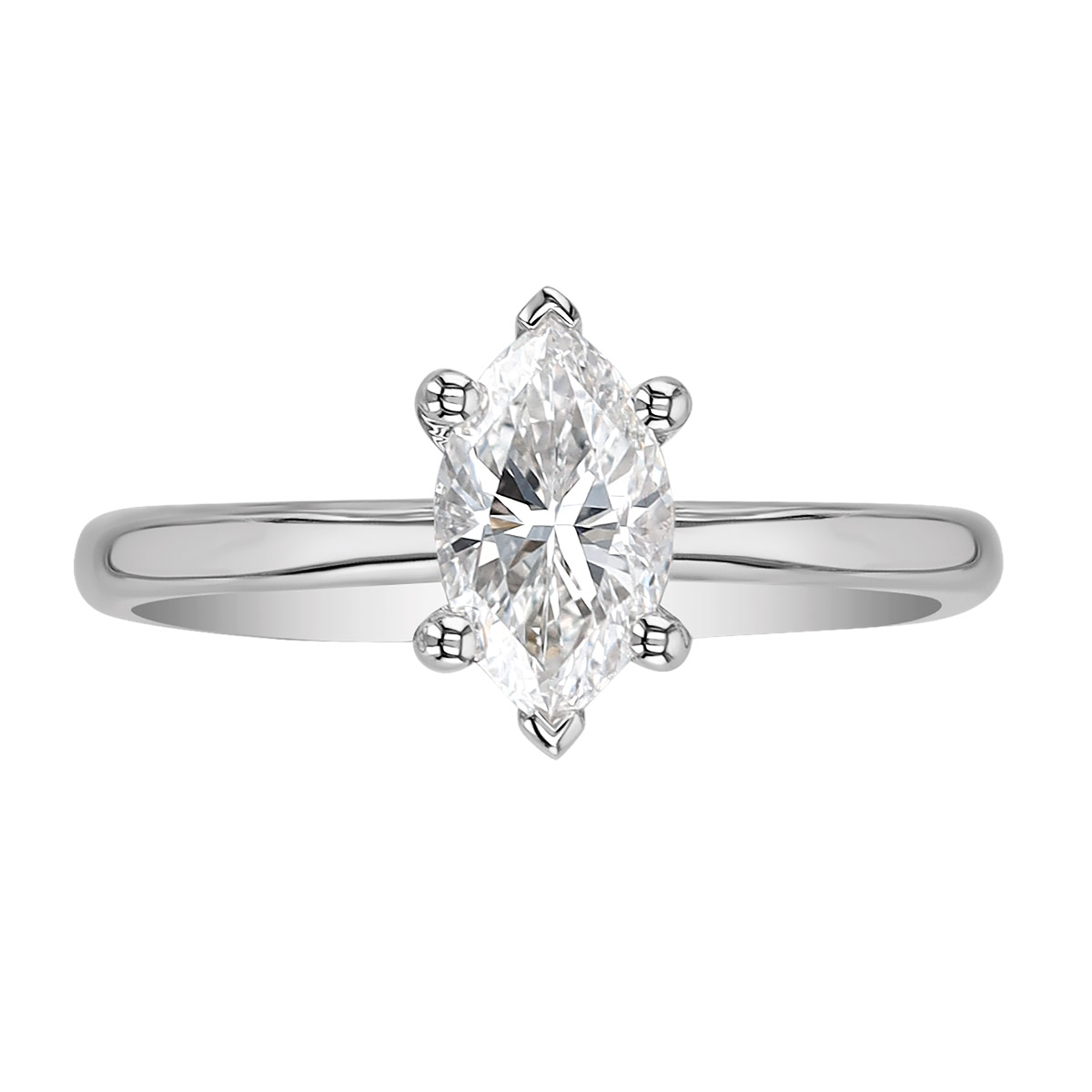 Marquise Diamond 6 Prong Solitaire Engagement Ring in White Gold