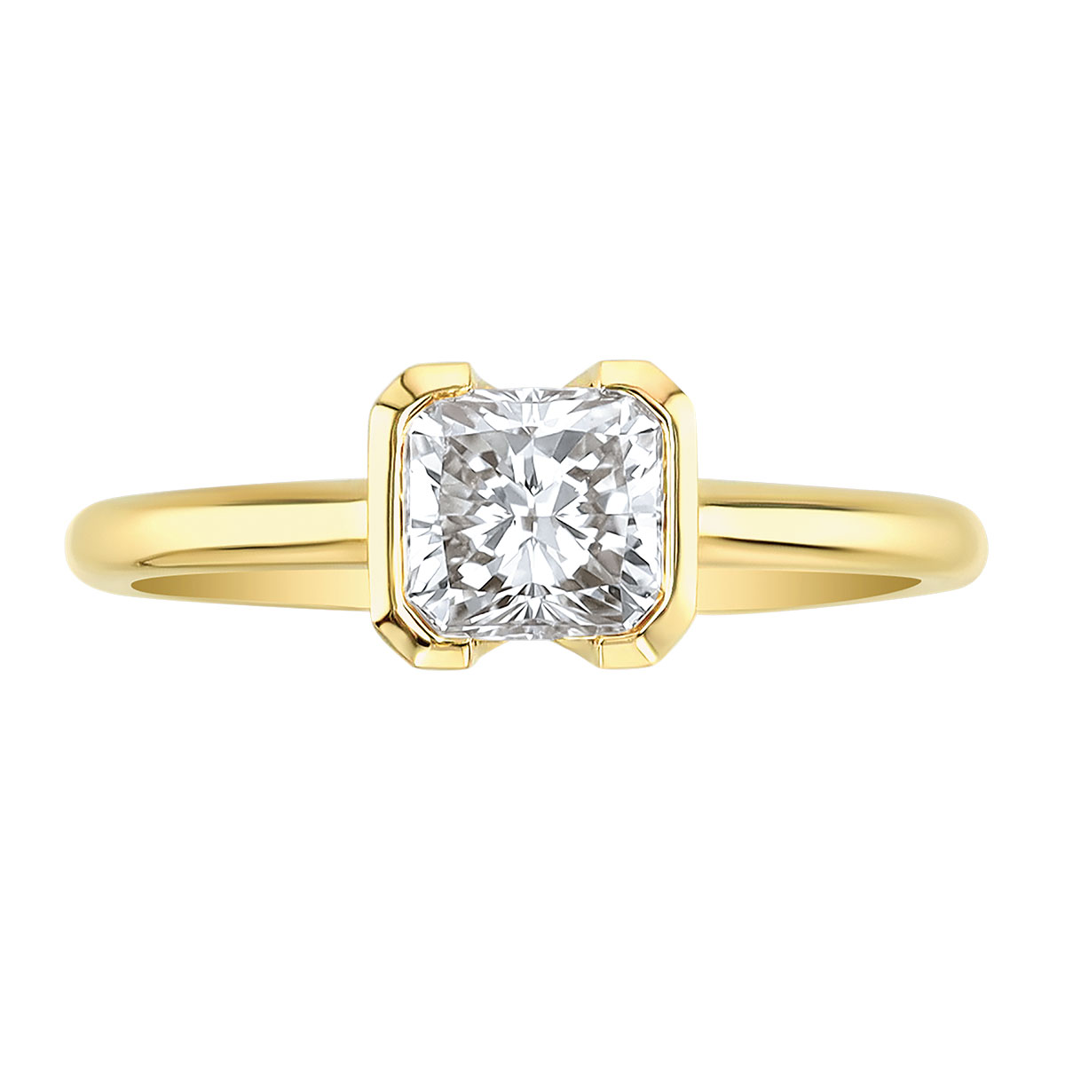 Radiant Diamond Split Bezel Solitaire Engagement Ring in Yellow Gold