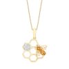 Citrine & Diamond Bee Honeycomb Pendant in Yellow Gold, 18"