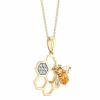 Citrine & Diamond Bee Honeycomb Pendant in Yellow Gold, 18"