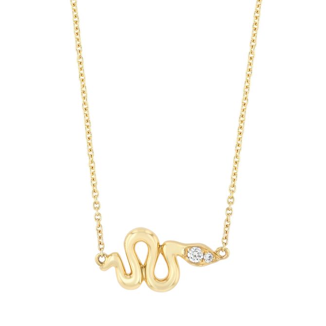 Doves Yellow Gold Snake Necklace with Diamonds, 18"