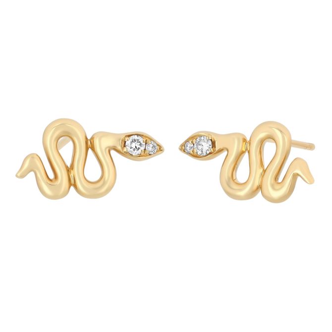 Doves Yellow Gold Snake Post Earrings with Diamonds