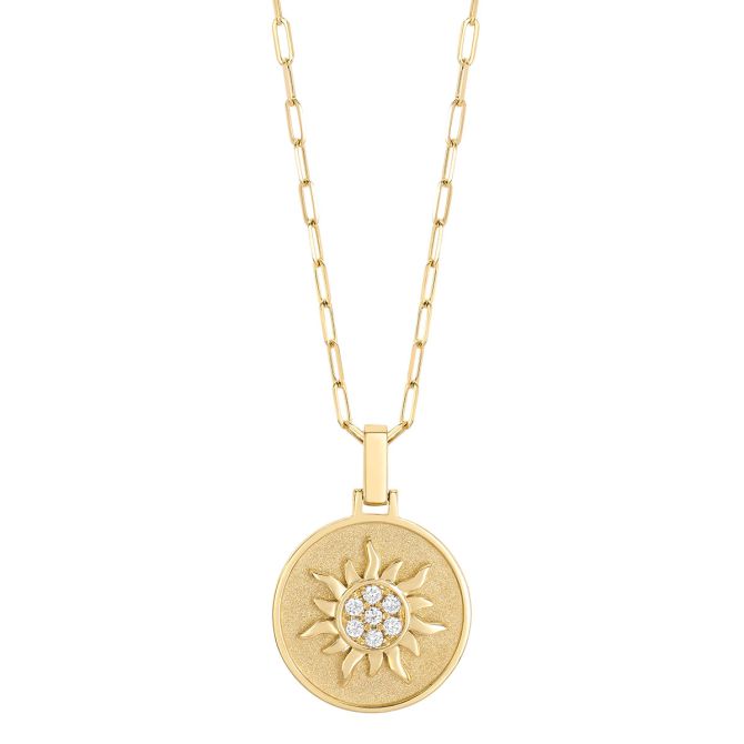Frederic Sage Sunburst Diamond Disc Pendant in Matte Yellow Gold, 18"