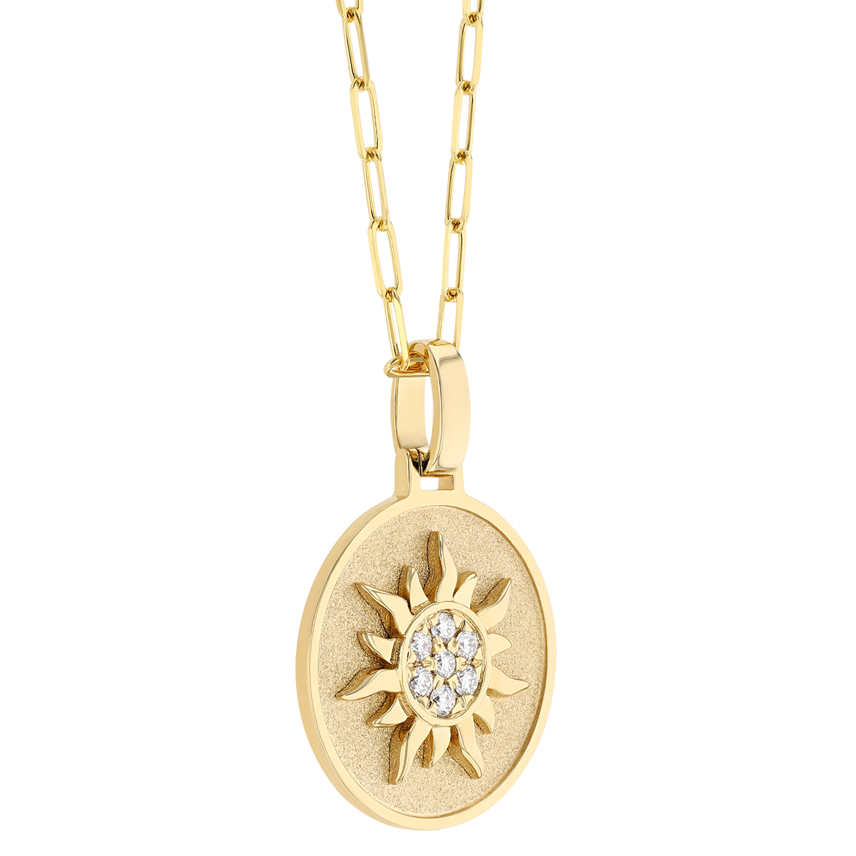 Frederic Sage Sunburst Diamond Disc Pendant in Matte Yellow Gold, 18