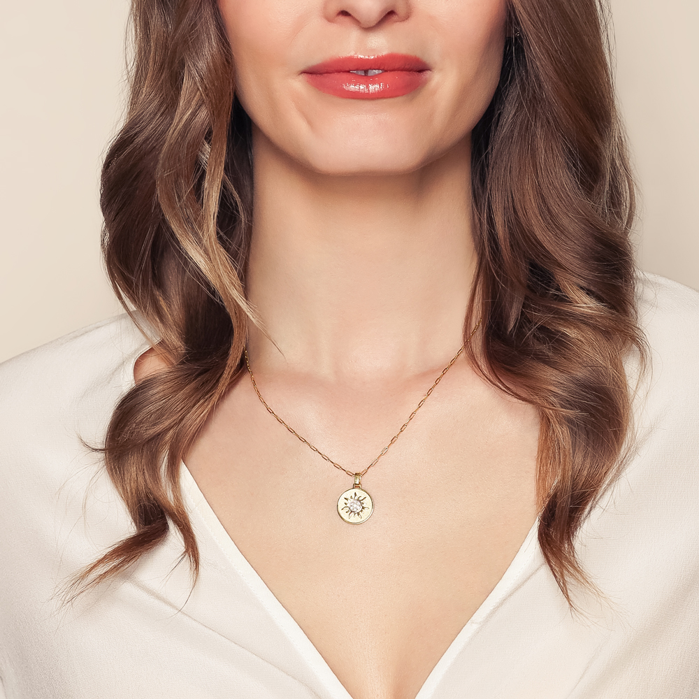 Frederic Sage Sunburst Diamond Disc Pendant in Matte Yellow Gold, 18