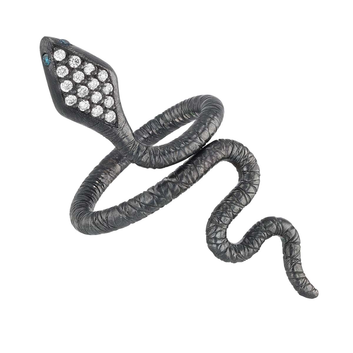 Lika Behar Diamond Snake Wrap Ring in Oxidized Silver