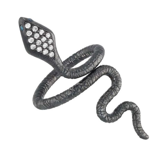 Lika Behar Diamond Snake Wrap Ring in Oxidized Silver