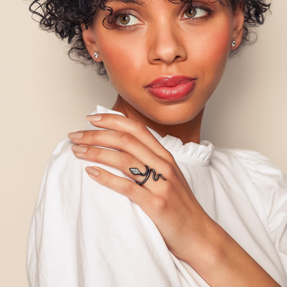 Lika Behar Diamond Snake Wrap Ring in Oxidized Silver
