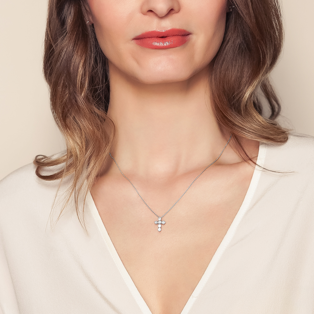 Diamond Cross 6 Stone Necklace in 14K Gold, 18