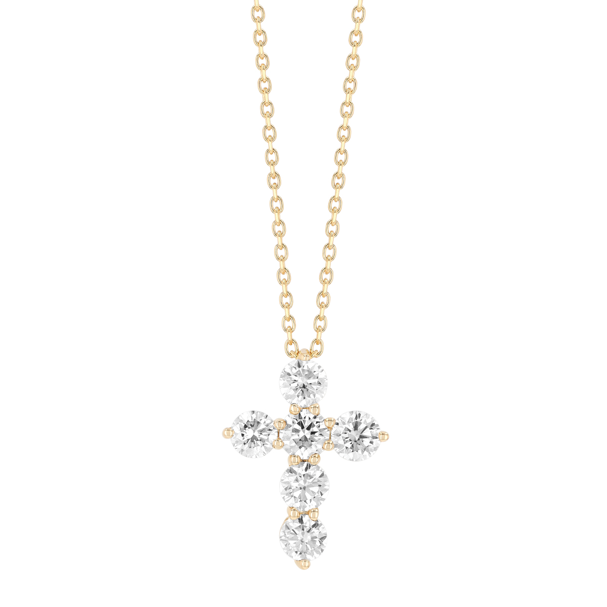 Diamond Cross 6 Stone Necklace in 14K Gold, 18