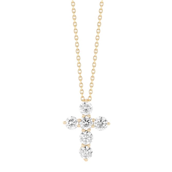 Diamond Cross 6 Stone Necklace in 14K Gold, 18", 0.75 cttw