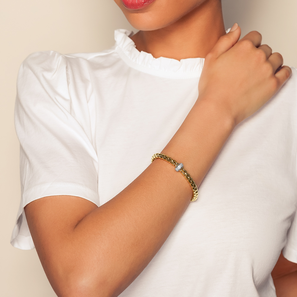 FOPE Eka Flex'It Bracelet in Yellow & White Gold with Single Diamond Pave Station, Size M