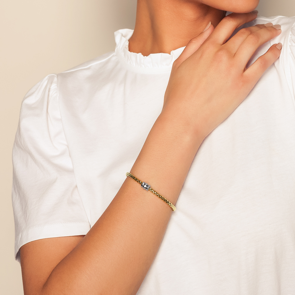 FOPE Eka Flex'It 3 Rondel Bracelet in Yellow & White Gold with Rhombus Set Diamonds, Size M